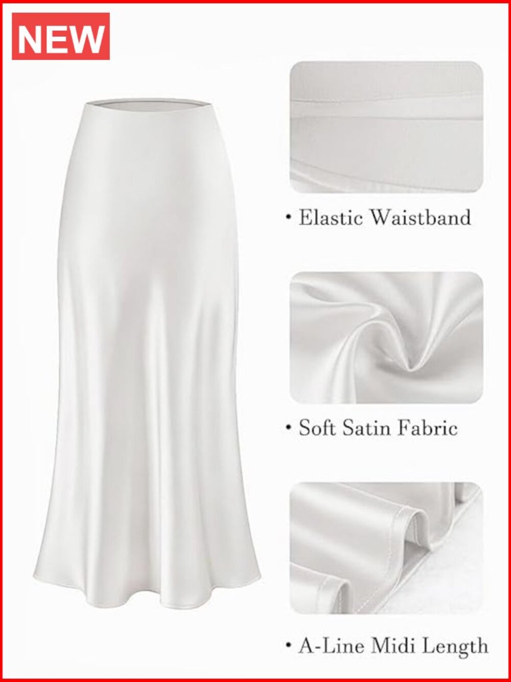 Satin Maxi Skirt High Waisted Flowy A-Line Elastic Waist Long Skirt - Picture 6 of 7